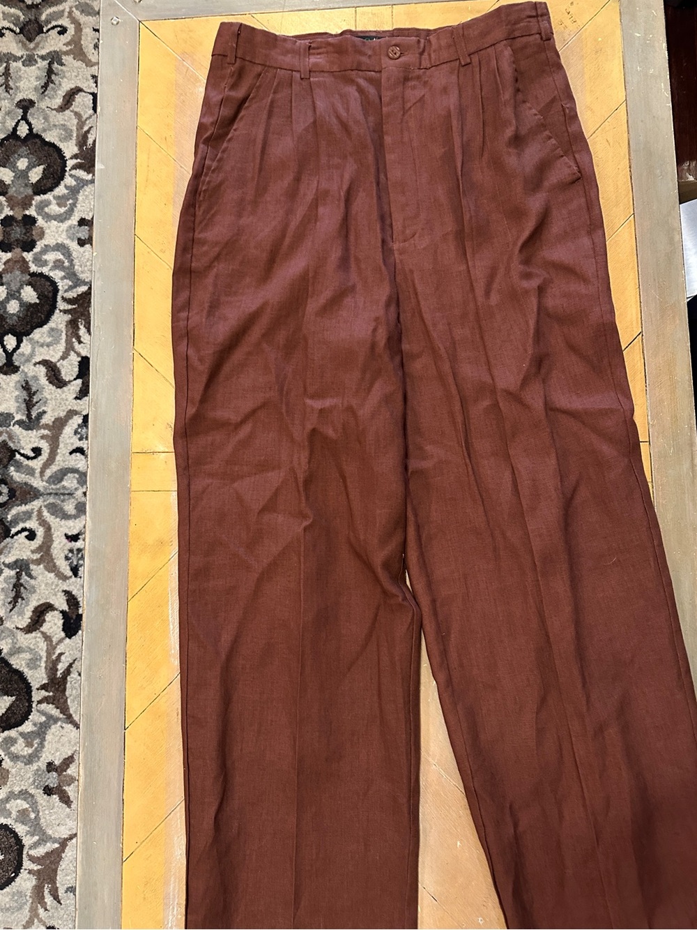 Bagazio Brown Linen Pleated Pants Mens 34 NWOT Lightweight Vintage